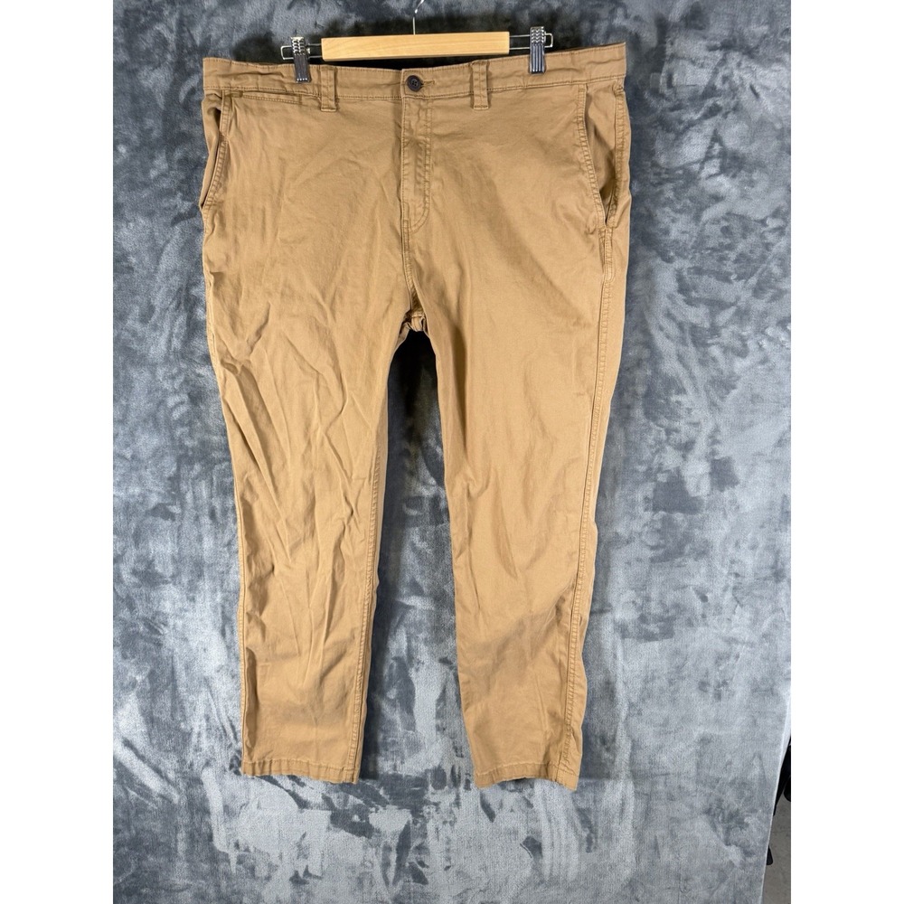 George Men's Khaki Tan Chino Pants Slim Straight 5 Pocket Casual Cotton Blend